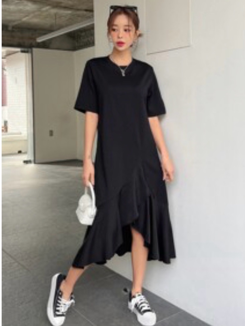 DAZY Solid Ruffle Hem Tee Dress SIZE M